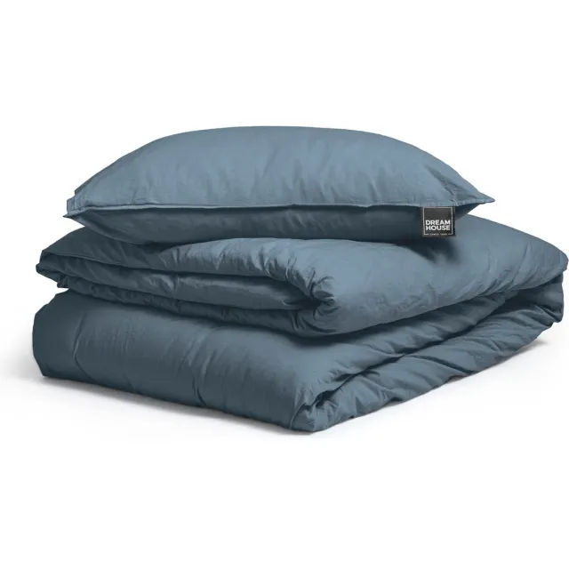 Dreamhouse Stone Washed Dekbedovertrek - 140x200/220 + 1 kussensloop 60x70 - Blauw - Eenpersoons