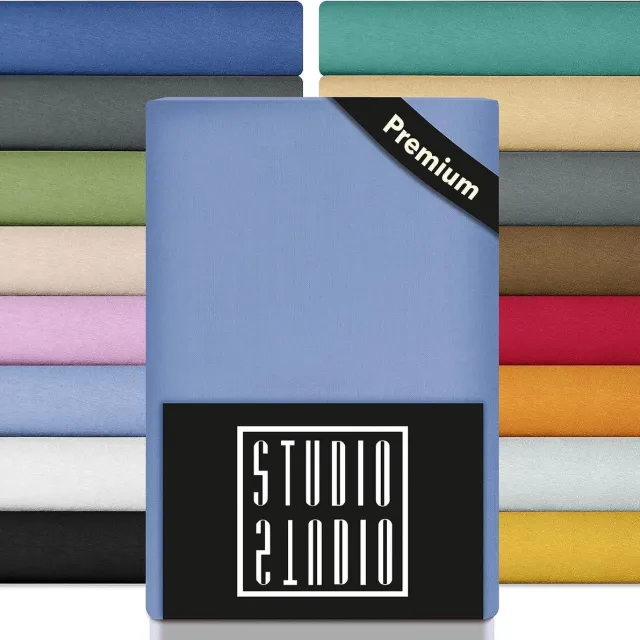 Studio Premium hoeslaken 90 - Made in Green/EU, 97% kamd katoen/3% elastaan, hoeslaken hoge matrassen, boxspringbedden, waterbedden tot 35 cm, poeder blauw
