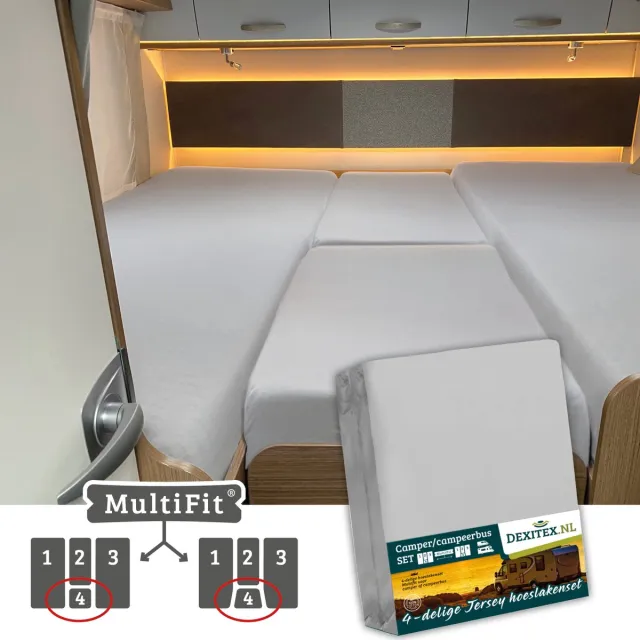 dexitex 1 x Hoeslaken Licht grijs / 4 delige set-Geschikt voor Camper lengtebedden of enkele bedden