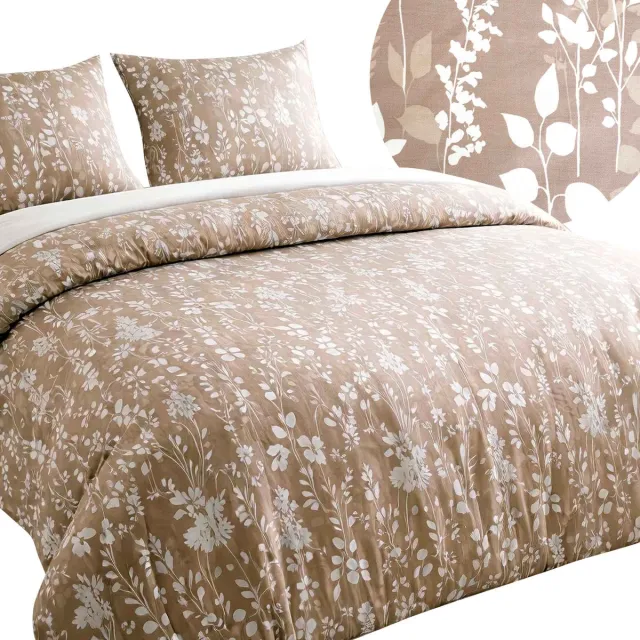 Darymex Satynlove Dekbedovertrek 180x200 cm - Beige / Natuurtinten - Bloemen & Botanisch Motief - 100% Katoen-Satijn (120 g/m²) - Tweepersoons - Met Ritssluiting - OEKO-TEX® - Met 2 Kussenslopen 70x80 cm