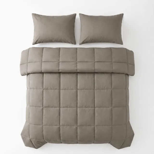 Sleeptime 2 in 1 Dekbed zonder Overtrek - Wasbaar Dekbed - Percale - Taupe/Grijs - 200 x 220