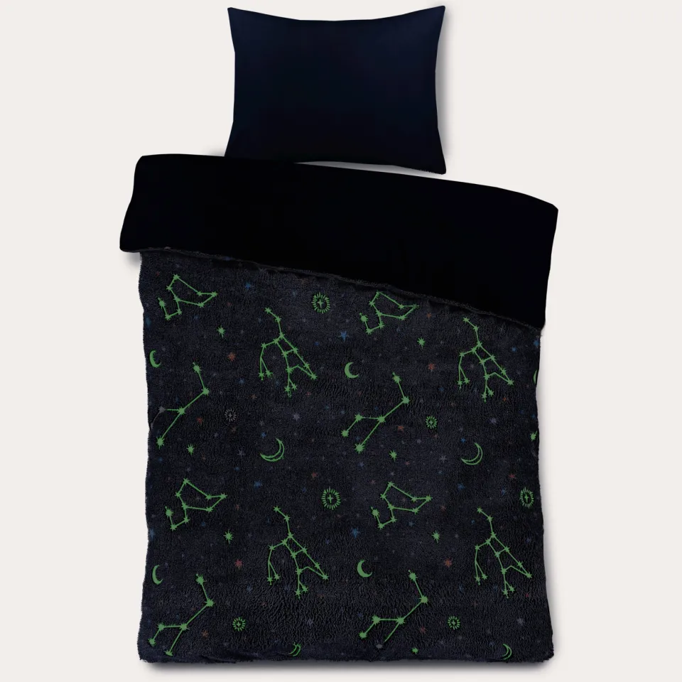 W velours glow in the dark dekbedovertrek kinderbed (140x200 cm) donkerblauw, foto 2