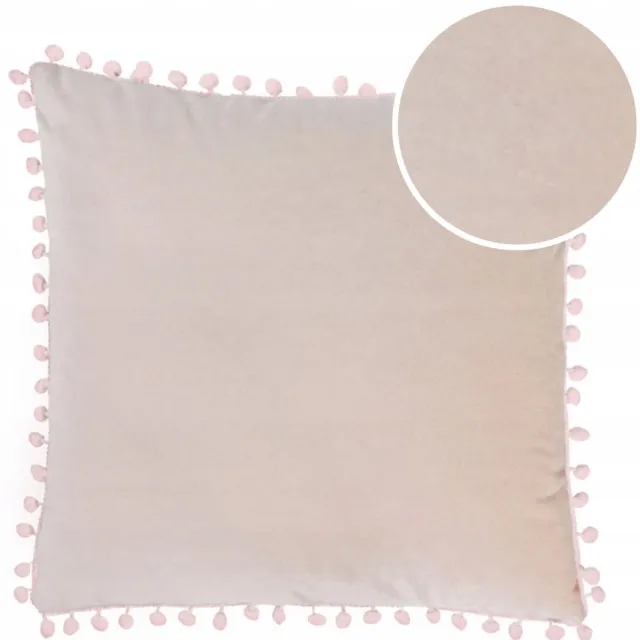 DOMAREX Roze Fluwelen Kussenhoes 40x40 cm met Pompons - Boho Stijl