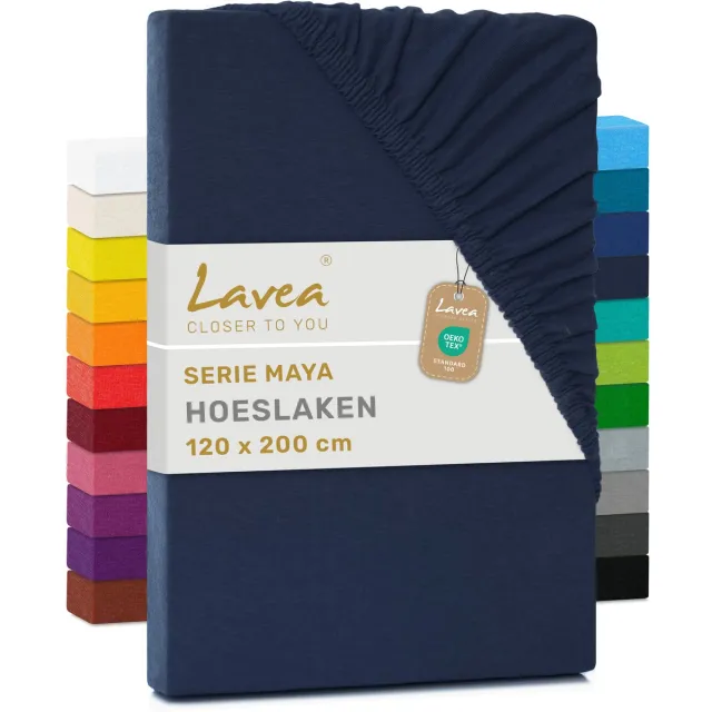 lavea hoeslaken, hoeslaken, Maya-serie, 100% katoen, zwaar materiaal, met elastiek en OekoTex100, 120 x 200 cm Nachtblauw