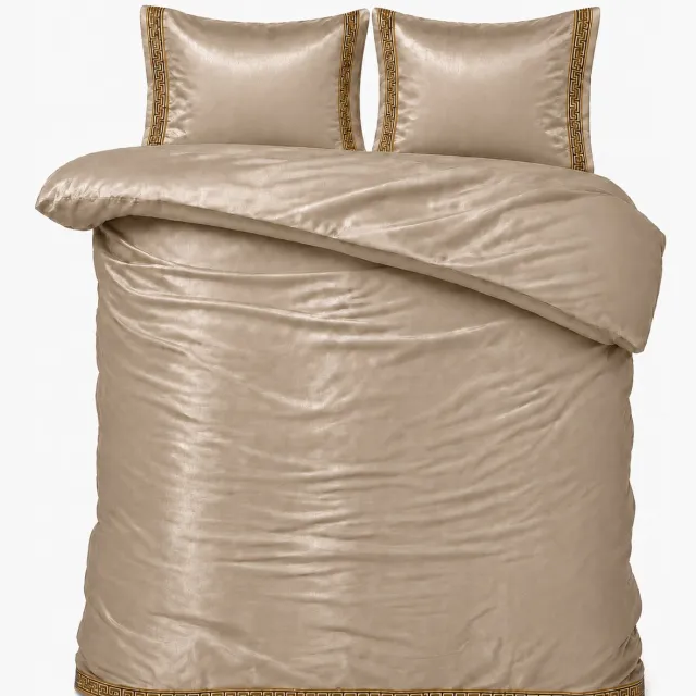 decoware Dekbedovertrek Glans Satijn - 140x220 cm - Taupe - Lace - Inclusief Kussensloop - Luxe Uitstraling