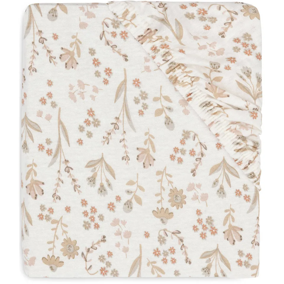 Jollein jersey hoeslaken kinderbed Bloomy beige, foto 2