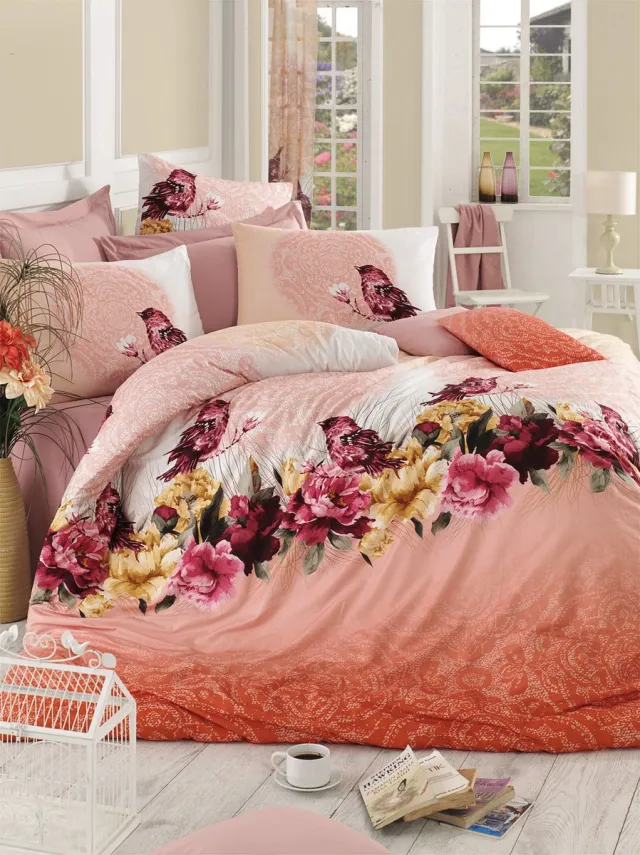 Asir Ranforce dubbele dekbedovertrekset – roze/oranje PinkOrangeRedGreenWhite