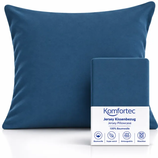 Komfortec Set van 2 Premium Jersey Kussenslopen 80x80 cm - Superzachte Kussenhoes – 100% Katoen – 150 g/m² - Blauw