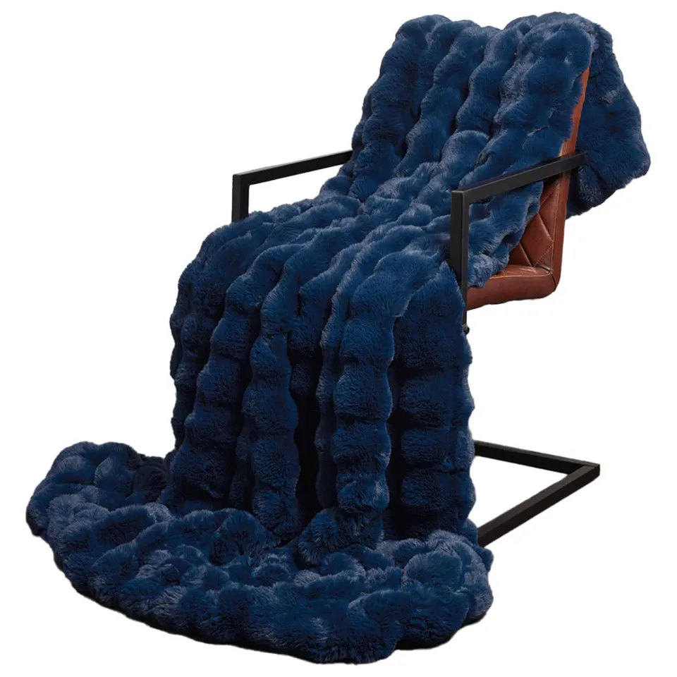 vidaXL Antislip deken van imitatie konijnenbont OLITE Marineblauw, foto 3