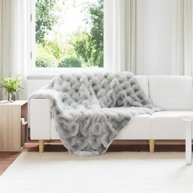 vidaXL Antislip deken van imitatie konijnenbont OLITE Grijs, foto 2