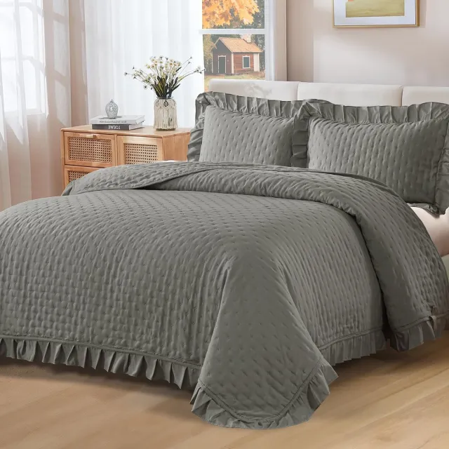 Ibenzoa Elegante driedelige bedsprei set met kussenhoezen voor een stijlvolle slaapkamer Grijs