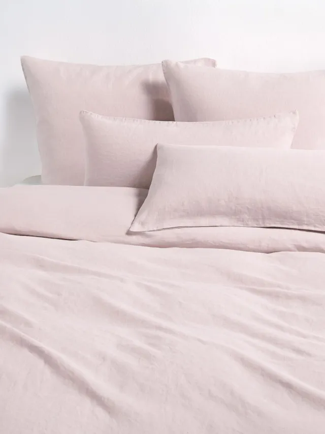 Westwing Collection Gewassen linnen dekbedovertrek Airy Roze