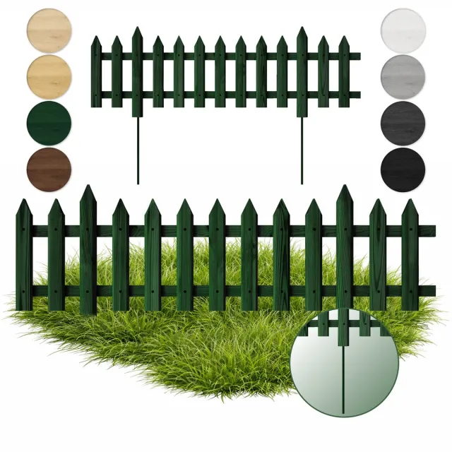 Floranica 1 ST houten tuinafscheiding 30 x 100 cm, groen, klassiek lattenhek met metalen palen, voor voortuin of groentebedden