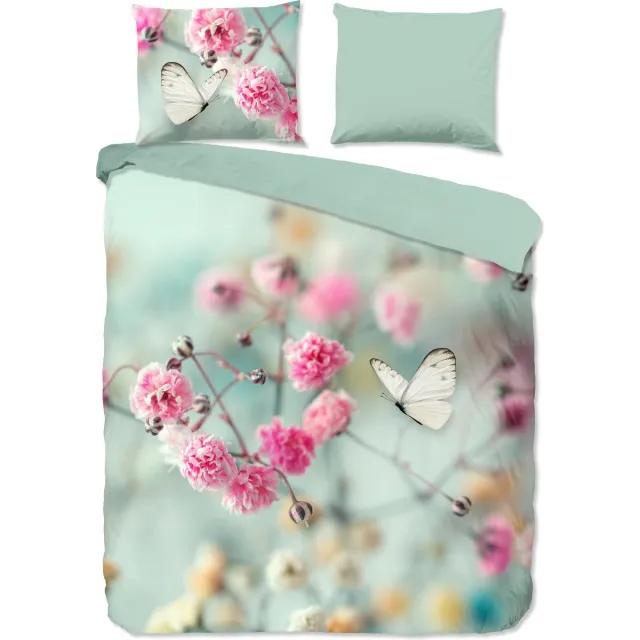 Good Morning dekbedovertrek bloemen en vlinders - Mint - 100% Katoen renforce