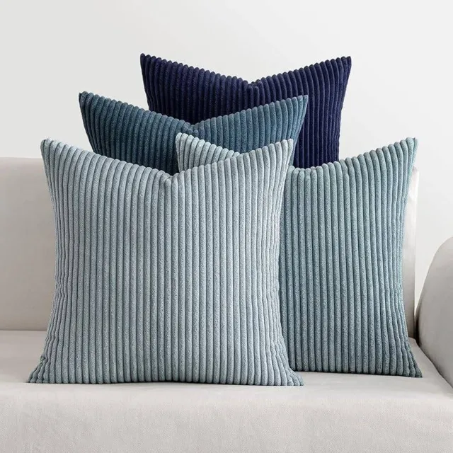 SNQ Sierkussen – 4 Stuks – Sierkussenhoezen – 45x45 cm – Corduroy – Modern Dubbelzijdig Ontwerp – Grijs-blauwe combinatie – Voor Boho en Farmhouse Herfstdecoratie