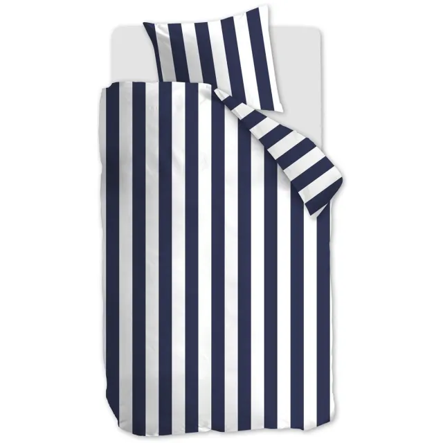 vtwonen Vertical Stripe dekbedovertrek - Eenpersoons - 140x200/220cm - Marineblauw