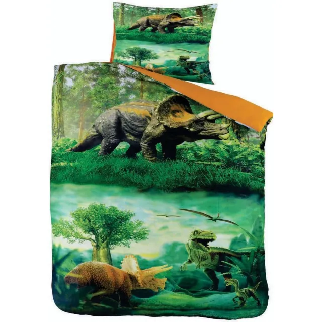 Husch Dekbedovertrek Dinosaurs - 140x200/220 - dinosaurussen - multi kleur Multi, Groen, Oker