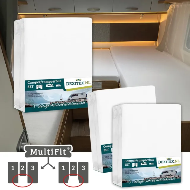 dexitex 1 x molton 2 x hoeslaken WIT/ 3 delige set-Geschikt voor Camper lengtebedden of enkele bedden 1 x Molton + 2 x Hoeslaken WIT