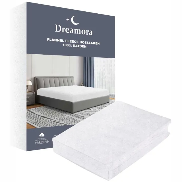 Kasteel Dreamora - Flanel Fleece Hoeslaken 160x200 cm - Wit - 100% Katoen - Hoekhoogte tot 30 cm
