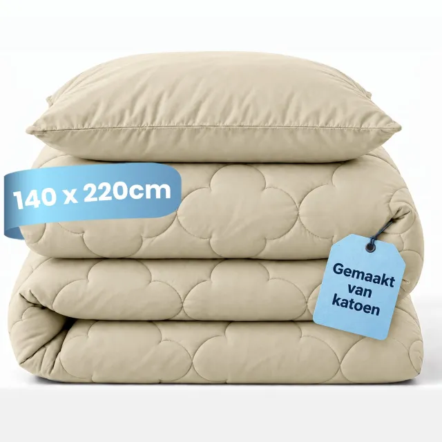 Slaapspeciaal Eazydekbed Prestige Sand - Wasbaar Dekbed - Dekbed zonder Overtrek - Hoesloos Dekbed - All Year Dekbed - 2 in 1 Dekbed - Incl. 1 Kussensloop - 140x220 cm - 100% Katoen Desert Sand