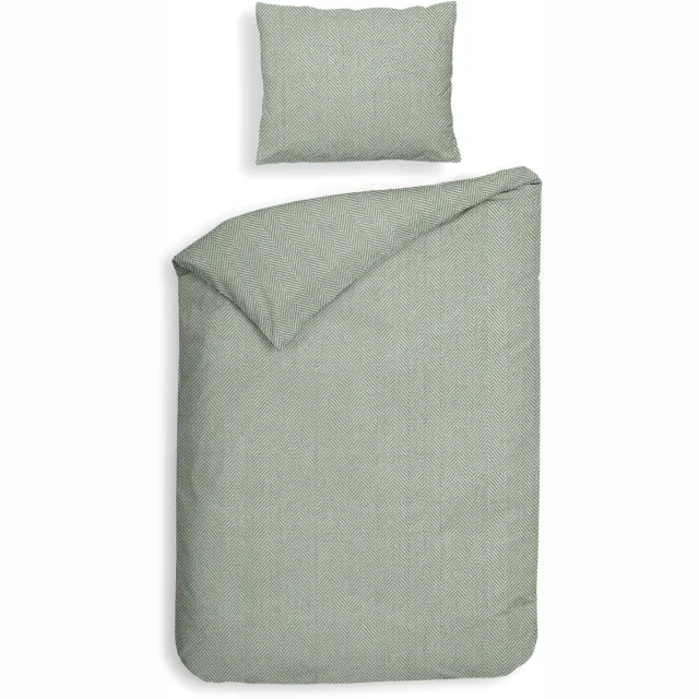 Heckettlane Dekbedovertrek Spina - Effen Bedlinnen - 140x200-220 cm - Eenpersoons - Groen - Dekbedovertrek van 100% Katoen-Flanel Laurel Green