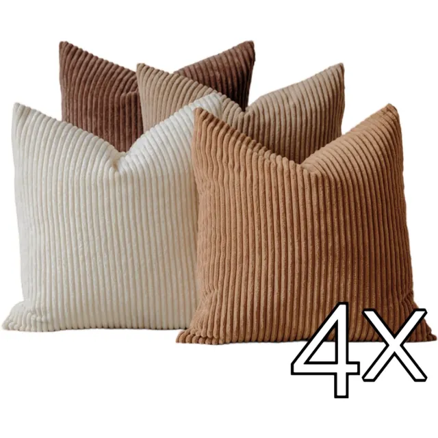 Mainius Autumn Mood Kussenhoes Mix | 4 Stuks | Ribstof | 45x45 | Bruin Tinten | Kussenhoezen Set 4 Stuks Ribstof – Sierkussenhoezen – Corduroy Kussenslopen – Decoratieve Kussens Bank / Slaapkamer