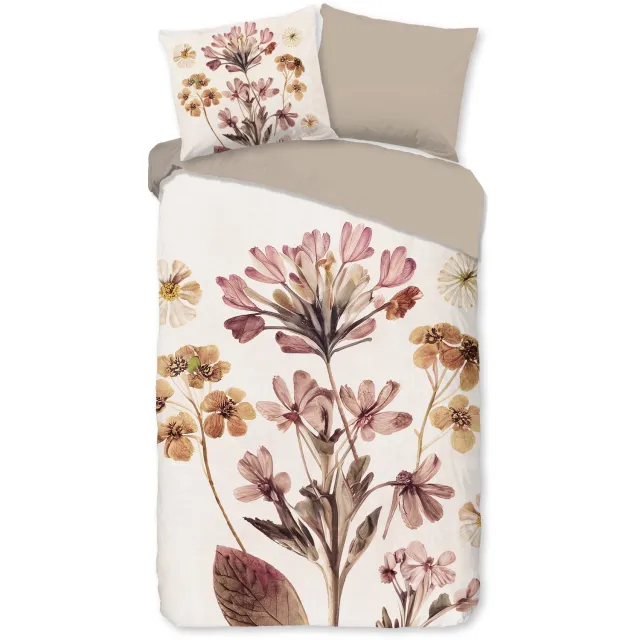 Pure dekbedovertrek bloemen - 1 persoons 140x200/220 cm - Zand - Microvezel