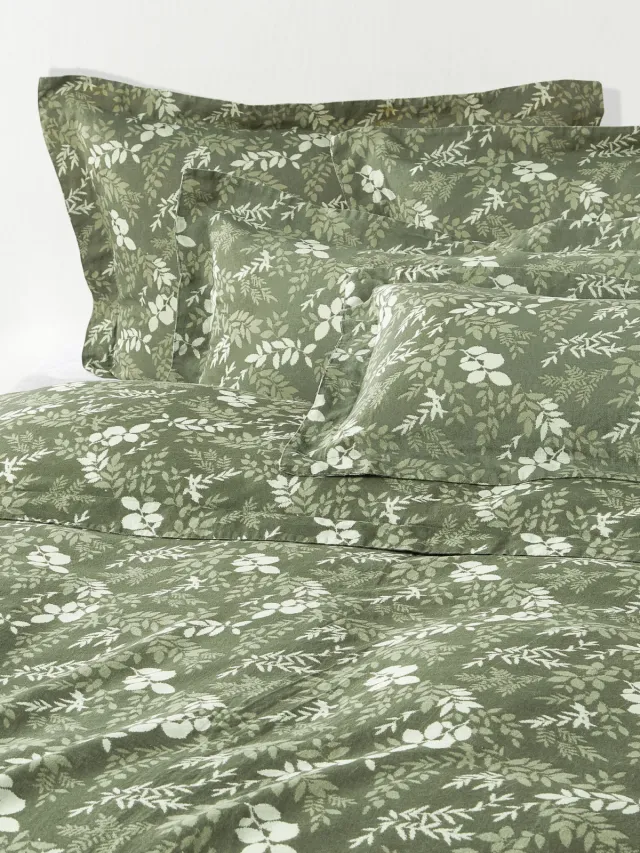 Westwing Collection Dekbedovertrek Pola met bladprint Groen