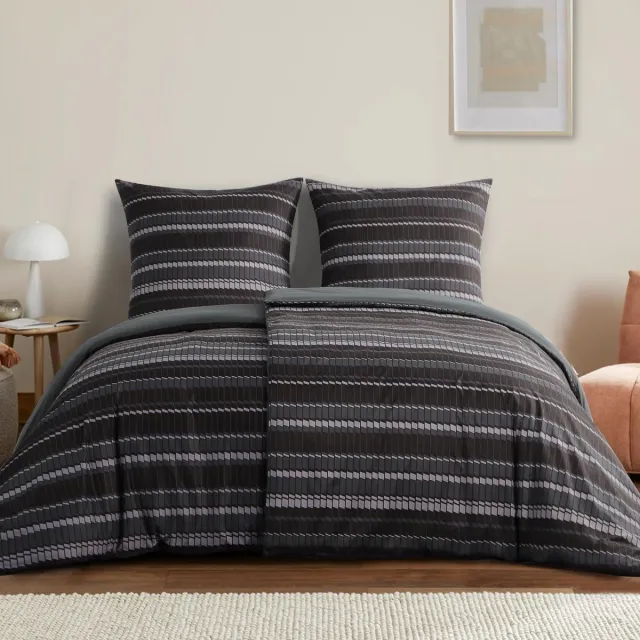 Unyqoos Comfortabele en ademende beddengoedset met strepenpatroon en ritssluiting Geometrisch donker