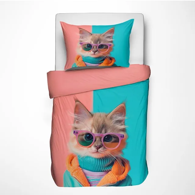 Dekbed-Discounter Fresh and Co Kids Dekbedovertrek - Katoen - Korte instopstrook - Wassen op 40 graden - Inclusief 1 kussensloop - Kitten
