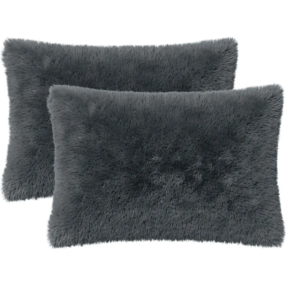 vidaXL Kussensloop 2 st HEERLEN Antracietkleurig 50 x 70 cm PV Fleece Anthraciet