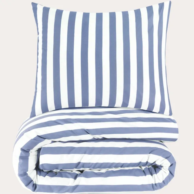 NOUS Kids katoenen gestreepte kinderdekbedovertrek 120x150 cm - blauw