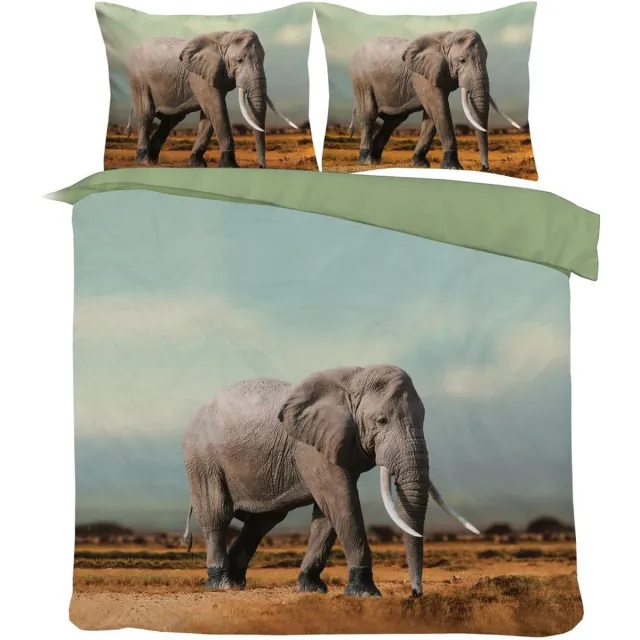 princessdekbedden Dekbedovertrek Set-Antraciet Grijs-Groen- met grote olifant- Tweepersoons Lits-jumeaux -240 x 220-cm + 2 kussenslopen 60x70cm