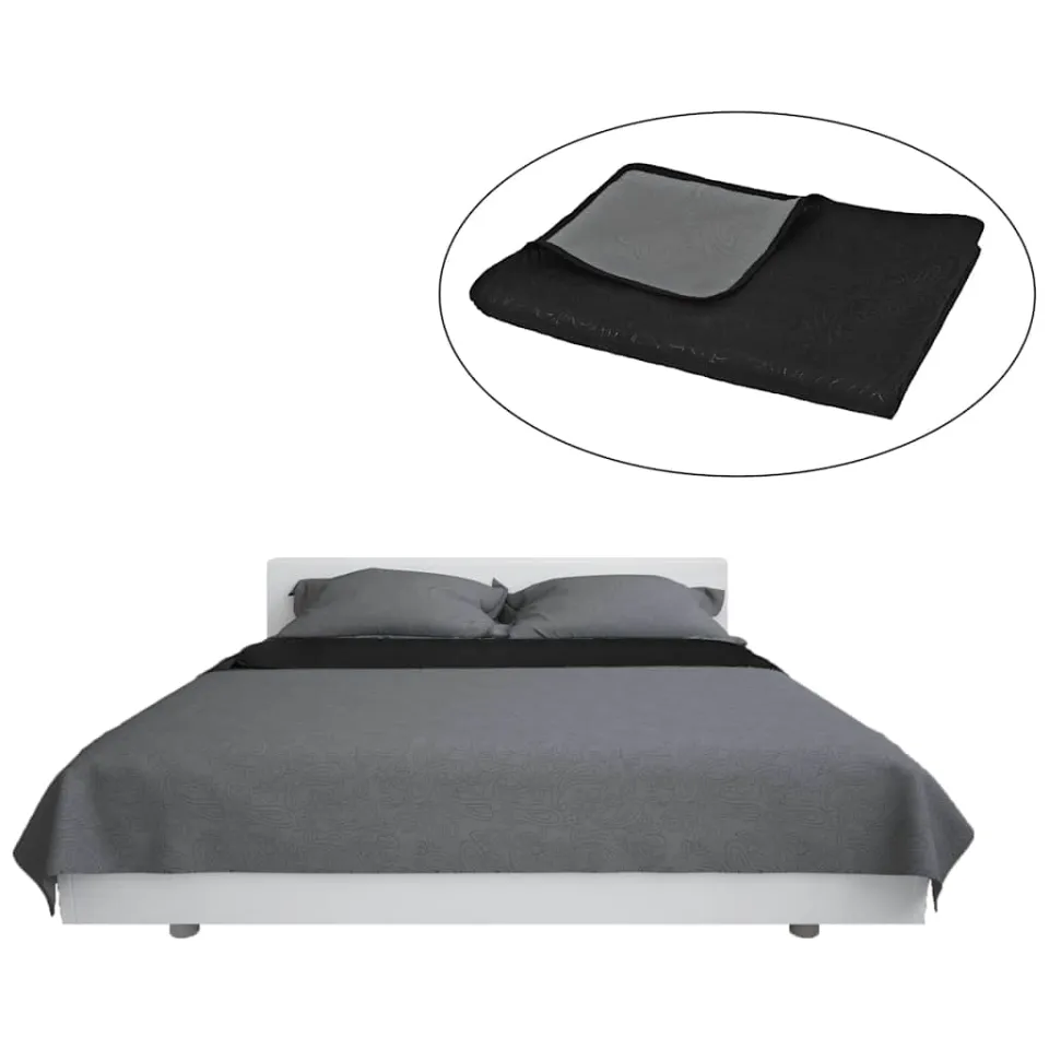 vidaXL Bedsprei dubbelzijdig 220x240 cm quilt grijs en zwart, foto 3