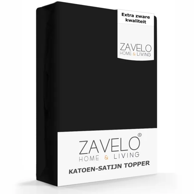Zavelo Deluxe Katoen-Satijn Topper Hoeslaken Zwart-1-persoons (90x220 cm)