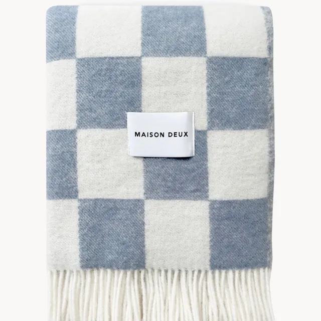 Maison Deux Wollen plaid Checkerboard met ruitjespatroon Blauw