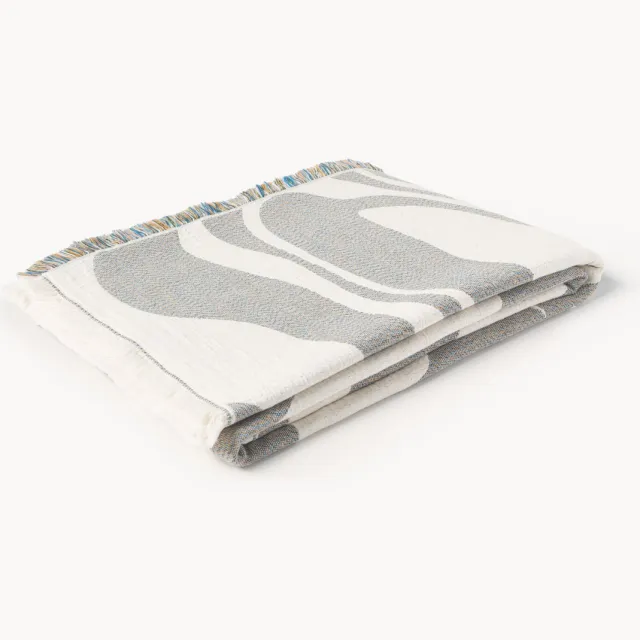 Westwing Collection Jacquard plaid Rui met franjes Grijs