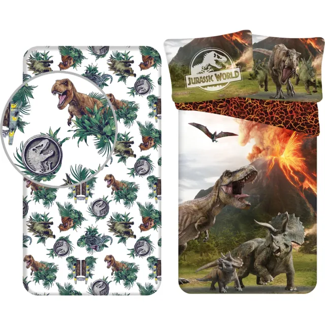 Jurassic World slaapkamerset; dekbedovertrek en hoeslaken Dekbed set