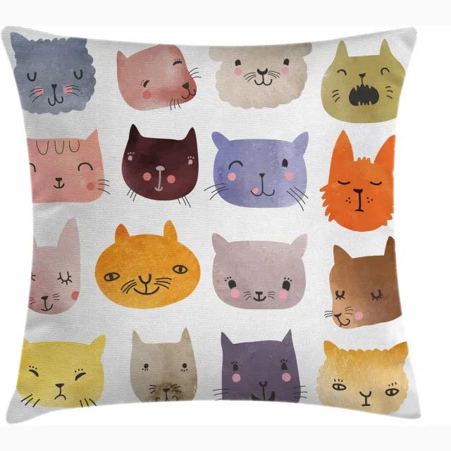 ABAKUHAUS Kussenhoes Kat – Dubbelzijdig bedrukt – 45x45 cm – Multicolor Wit