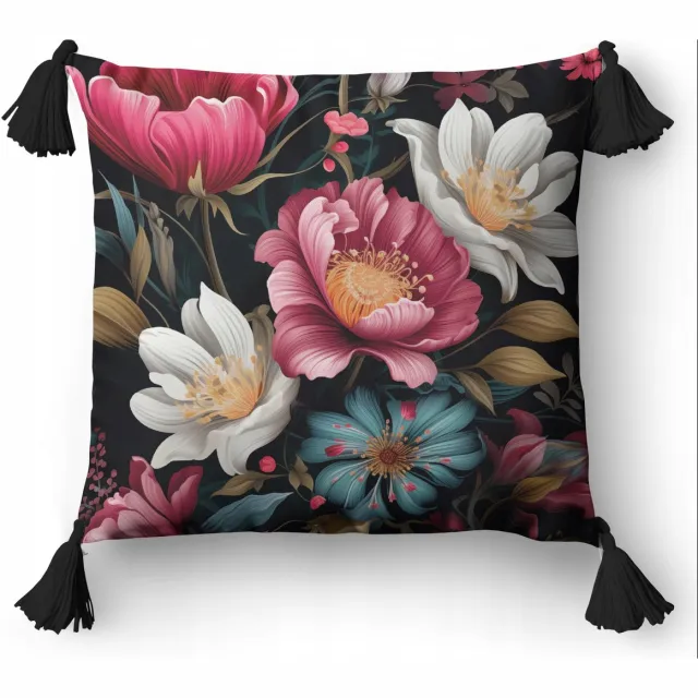 Detexpol Decoratieve Kussensloop 45x45 cm - Bloemendessin met Franjes Multicolor