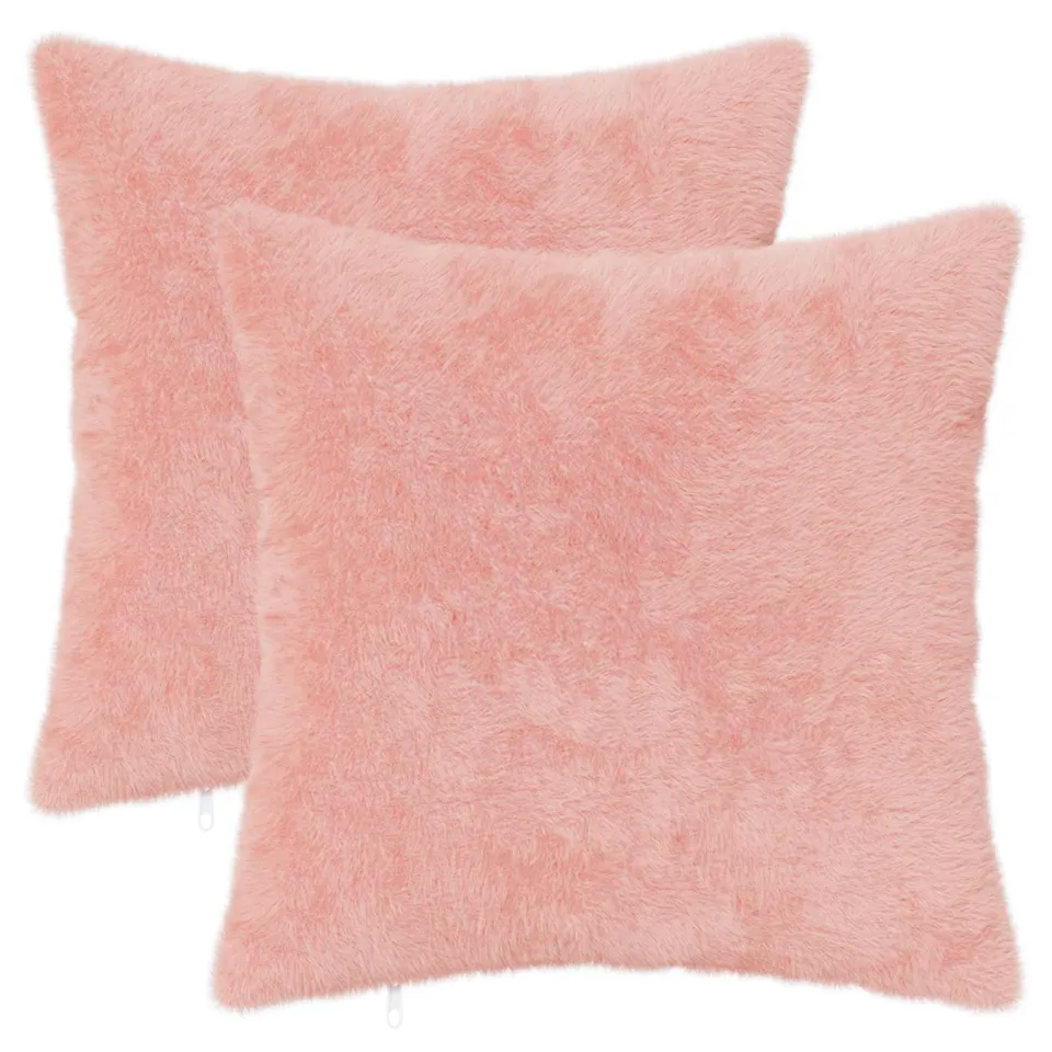vidaXL Kussensloop 2 st HEERLEN Roze 45 x 45 cm Nep Konijnenbont