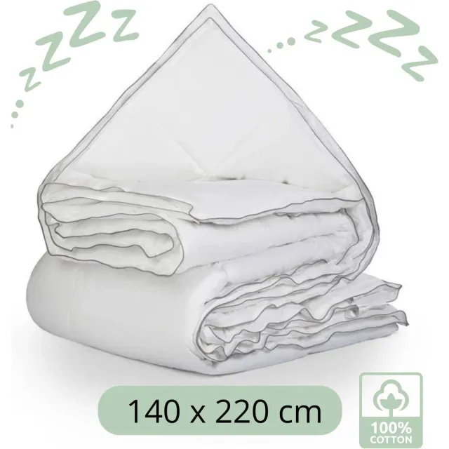 Droomtextiel 4 Seizoenen Dekbed - 100% Katoen - Hotelkwaliteit - Eenpersoons 140x220 cm - Comfort & Ademend - Antiallergisch - Hoogwaardige Kwaliteit - Heerlijk Zacht Wit