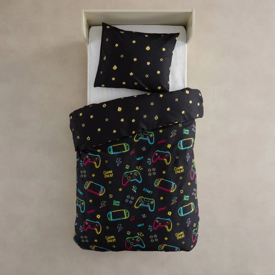 NOUS Kids katoenen dekbedovertrek kinderbed (120x150 cm) - Game zwart, foto 2