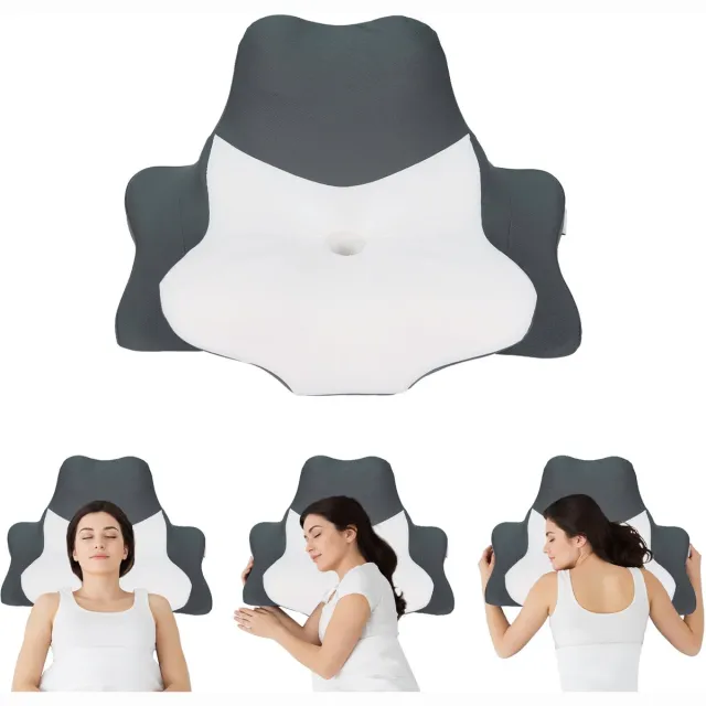 FATIVO Neksteunkussen van Traagschuim - Ergonomisch Vlinderkussen - Orthopedisch Hoofdkussen - wasbare ice-silk hoes - Voor Zij- Rug- en Buikslapers grijs