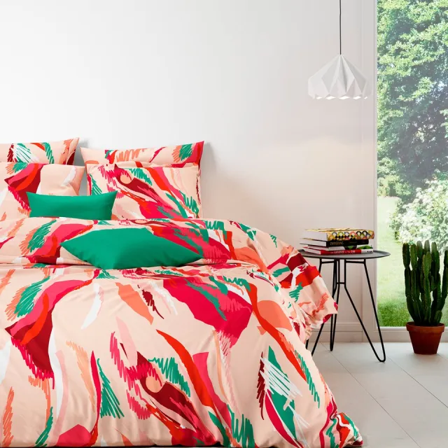 Mistral Home DEKBEDOVERTREK - katoen renforcé - 140 x 200 cm + 65 x 65 cm - eenpersoons - botanisch - roze Roze/Bordeaux/Groen/Lila