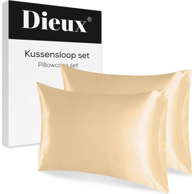 Dieux® Luxe Satijnen Kussensloop - Champagne - Kussenslopen 60 x 70 cm - set van 2 - Kussensloop Satijn - Anti allergeen - Huidverzorging - Haarverzorging - Zacht Beddengoed