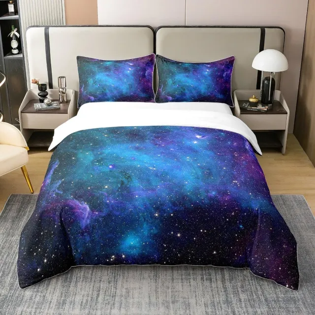 Famanu 100% katoenen dekbedovertrek super kingsize, 3-delig beddengoedset met ruimteprint voor kinderen en tieners Zwart
