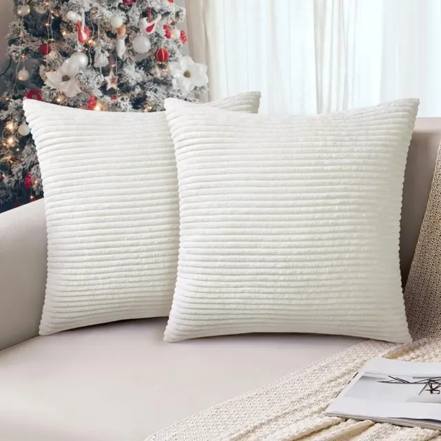 Ibenzoa Set van 2 luxe corduroy kussenslopen met onzichtbare ritssluiting voor moderne inrichting wit