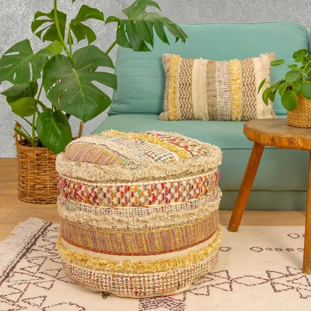 bobohemian Bohemian Kruk Ottomaanse Hoes -35x45 cm - Luxe Kruk met Handgemaakte Kamerdecoratie voor Meditatie, Yoga en Boho Chic Zithoek Kruk Kleurjik
