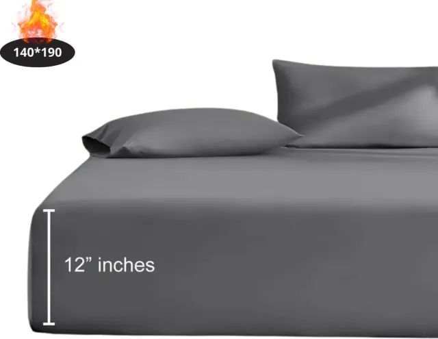 Livano Hoeslaken Set - Inclusief Kussensloop - 3 Delige Set - Beddengoed - Fitted Sheet - Pillow Case - Bed - Donkergrijs 140 x 190